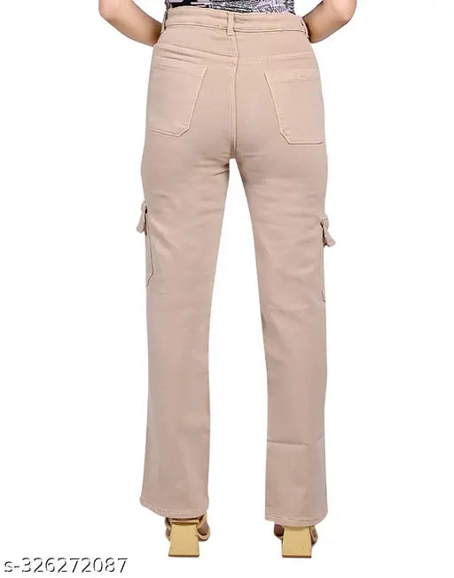 Tan stretch denim women's high rise pants