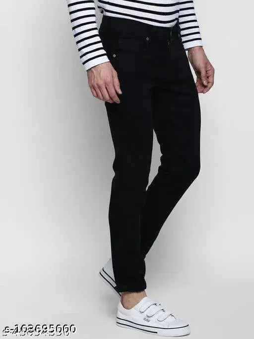 Stylish C2FH black jeans slim fit for man - Solid black stretchable jeans, attractive look, presented by C2FH (Size 28, 30, 32; Made in India)