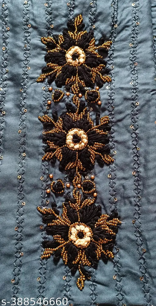 Rayon handwork kurti with sequence embroidery, solid color, three-quarter sleeves, Indian craftsmanship