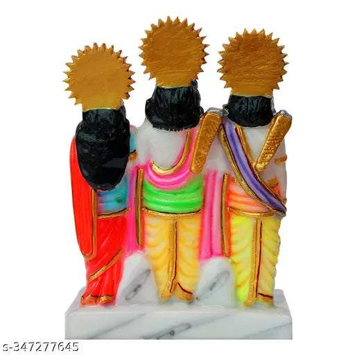 Multicolor marble dust Resin Ram Darbar Hindu God statues (Laxman, Sita, Hanuman) for spiritual puja, Vastu Showpiece, 18cm tall