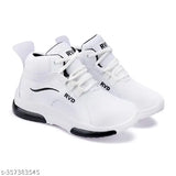 White kids sneakers, children's athletic shoes with laces