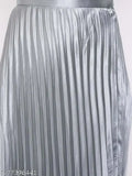 Women's/Girls elastic waist metallic shiny accordion pleated midi skirt, solid net floral pattern, satin fabric, polyester lining, full length, comfort fit, party wear