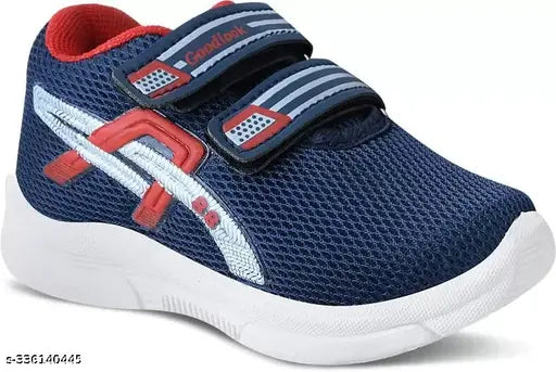 Blue, white, and red children's sneaker with velcro closures