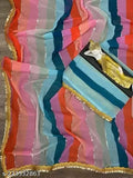 Multi-colored saree with a central pallu and border