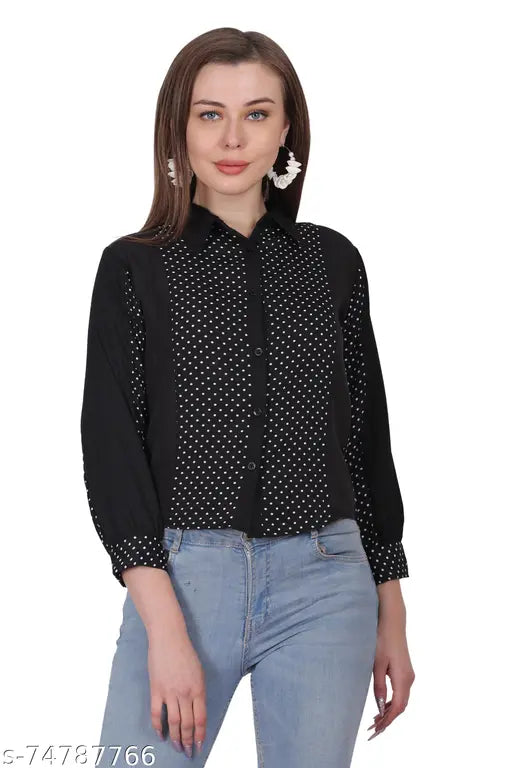 Pretty fashionable women's t-shirt, poly crepe with three-quarter sleeves, printed net pattern, size S (bust 36in, length 26in)