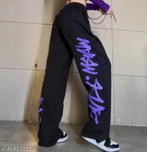Stylish printed joggers for women, black with neon print