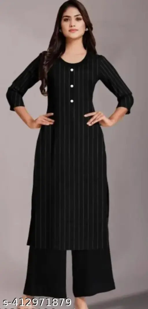 Cotton Kurti Palazzo Set, printed net, three-quarter sleeves, Indian origin