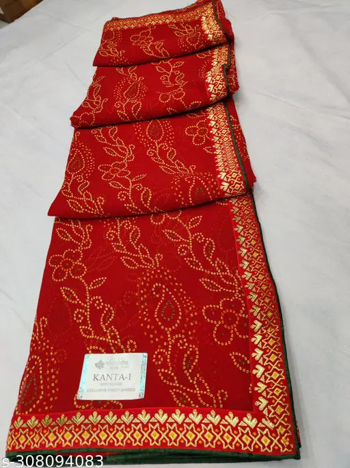 Red and gold bandhani saree with heavy mono banglori silk blouse