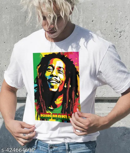 Bob Marley printed polycotton T-shirt for men - round neck, half sleeves, regular fit, ultra soft, comfortable, lightweight