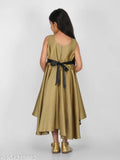 Golden silk blend hi-low party dress for kids, vibrant and stylish, ideal for parties