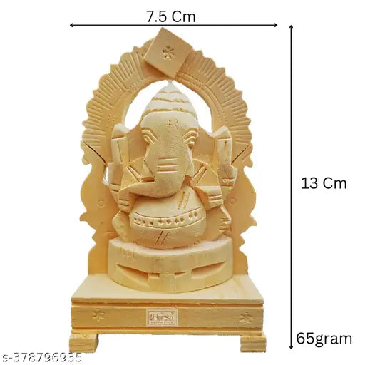 Handcrafted white Ganesha idol, natural Velleruku wood, 7.5cm length, 13cm height, adorned with Swetharka - popular for festivals, home decor, religious worship