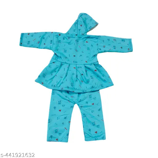 Soft wool winter floral printed dress for baby girl with hood, long sleeve length, floral print pattern, size: 0-3 Months, India origin