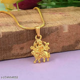 Silver-plated brass God Idol necklace featuring Maa Durga Sherawali MATA Rani, studded with Austrian Diamond and AD stone, 24 inch chain, perfect for spiritual jewelry collection, Indian craftsmanship