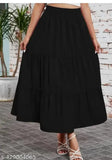 Black linen midi skirt with elastic waistband