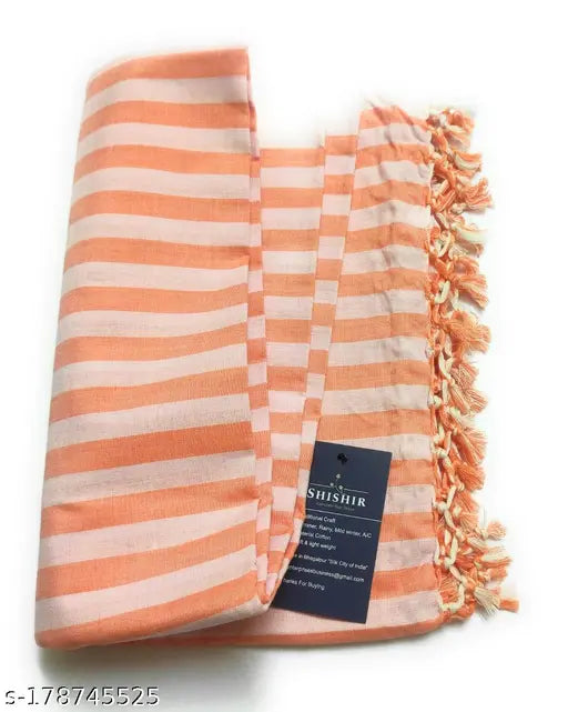 Orange and white striped lightweight 100% fine cotton single season travel blanket, durable and long-lasting, pack of 1