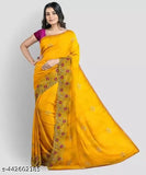 Yellow Pink Syclon Silk Net Zari Embroidery Saree with Separate Bangalori Silk Blouse, intricate mirror work and embroidery details on Indian free-size saree and blouse (5.5m & 0.8m length)