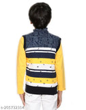 A colorful combo set of a nautical-patterned cardigan and printed t-shirt for boys