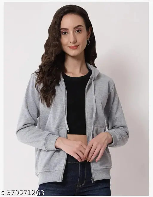 Fleece women's jacket by Aarchangel, solid pattern, long sleeves. Size S: Bust 11in, Length 24in. Made in India