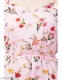 Pink floral print poly crepe sleeveless Lovelight Western jumpsuit, made in India