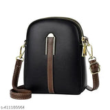 Sleek black PU women's crossbody sling bag. Large detachable belt for adjustable fit. Double layer design. Zipper pouch for extra storage. Ideal gift for women