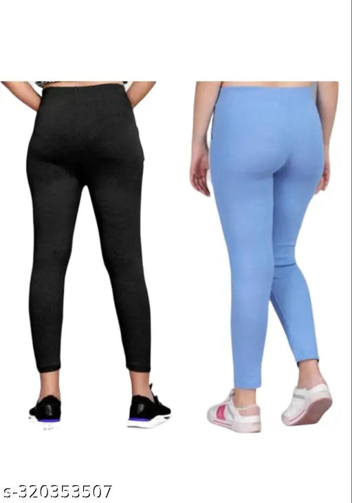 Trendy women's lycra pocket ankle-length jegging pack of 2, solid color yoga legging for ladies workout outfit. Sizes include M, L, XL, and more. Made in India
