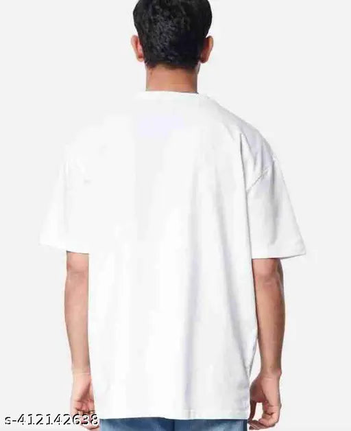 Trendy men's polyester partywear T-shirt with short sleeves and printed net pattern. M size (chest 38 in, length 27 in). Indian-made men's fashion wear on display