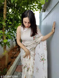 A lightweight, pure georgette saree with matching netted sequence design and enamel print