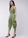 Indian-made embroidered polyester cowl jumpsuit, sleeveless, size M (36in bust, 50in length, 30in waist)