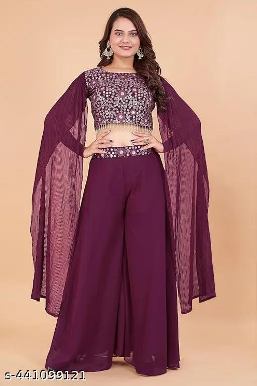 Georgette sleeveless Tranding Cords SET, trendy Indian fashion outfit - S (32in/40in) or L (36in/40in)
