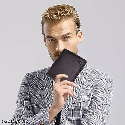 Brown, genuine leather wallet and pen combo with RFID protection for men. Combines style, functionality, and practicality in a compact accessory. Perfect gift idea for the modern man