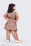 Cotton girl kaftan and pant tunic set, self-designed style for girls, perfect for parties or casual wear. Made from quality cotton, available in various sizes from 12 months to 9 years, Indian origin