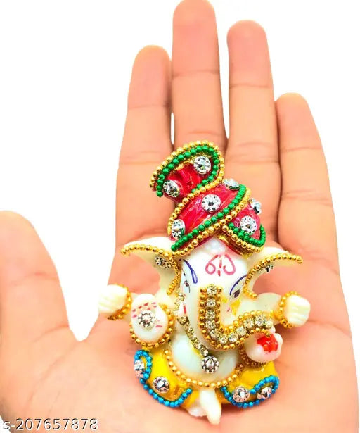 Handmade yellow marble Mini Lord Ganesh Ganpati Idol, Indian Buddha Elephant God statue for car dashboard or home decor
