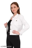 White denim woman's staylis with long sleeves, solid pattern, size M from India