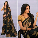 Black, silk sari with paisley print