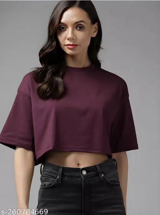 Cotton blend women's crop top, breathable and stylish for casual wear or gym, multiple colors available, made in India