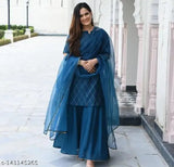 Blue rayon kameez with matching sharara set