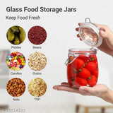 Round glass storage jar, clip lid, airtight canister, for dry food items like coffee beans, cereal, spice, sugar, pasta, clear, 750ml, pack of 2
