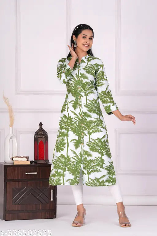 Rayon floral kurta, long sleeves, vibrant colors