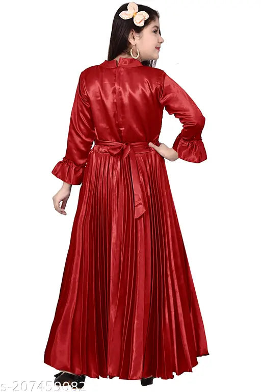 Silk three-quarter sleeve ethnic printed net gown, Indian cultural attire for girls aged 7-10 years