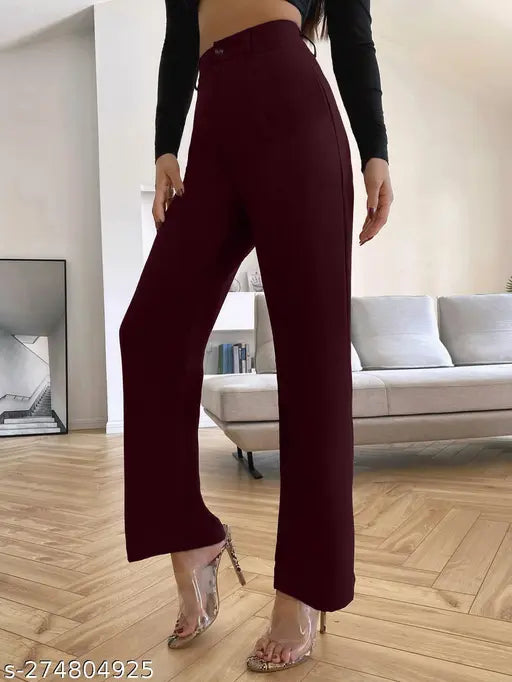 Classic cotton blend solid trousers for women, glamorous waist sizes 28, 32, and 34 inches