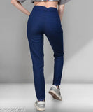 Dark blue stretchable premium denim jeans, baggy fit, mid-waist, elastic waist, ankle cuff, capri length, cargo pockets, for women. Plus size, xl2xl 3xl 4xl
