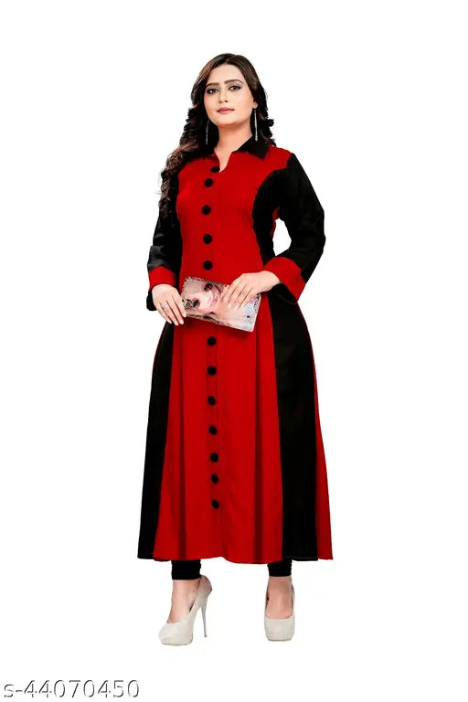 Red and black rayon cotton blend solid kurta for women, perfect for parties, festivals, casual or traditional occasions