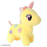 Yellow plush unicorn toy with pink details, 25cm, soft toy gift.