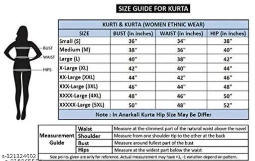 Women's straight rayon print kurti and sharara set size chart