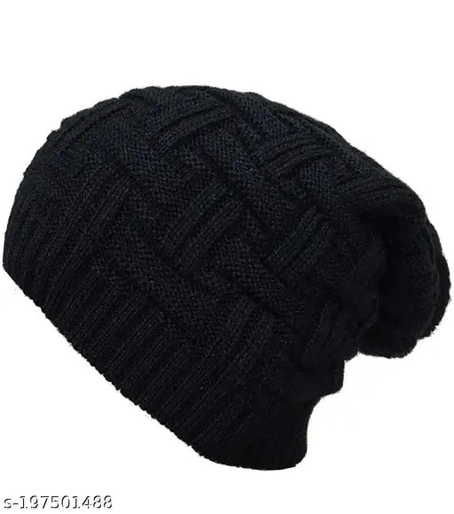 Soft woolen slouchy beanie, premium quality, keeps you warm in cold temperatures. Embroidered design, grey inner lining, suitable for outdoor activities
