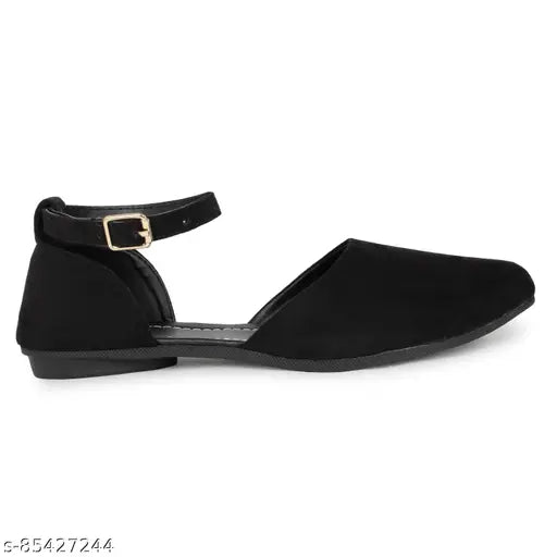 Black suede mules for women - Ankle loop buckle detail, pointy toe flat sandals. Superior quality material for everyday comfort. Made in India
