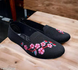 Black canvas Bellies For Women ballerina flats with ankle loop, solid design for women's fashion