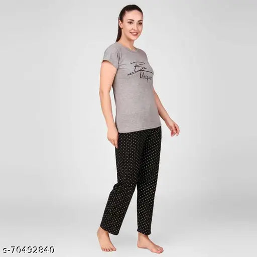 Trendy hot pink & black cotton night suit set for women and girls, comfortable sleepwear in rich cotton fabric, India origin