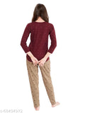 Pink cotton heart print nightsuit set, LOTIK-WOMEN'S flattering full sleeve pyjamas in maroon and pink