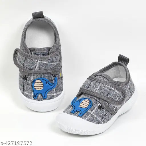 Grey Velcro baby shoes with chu-chu sound, anti-skid sole suitable for toddlers and young children